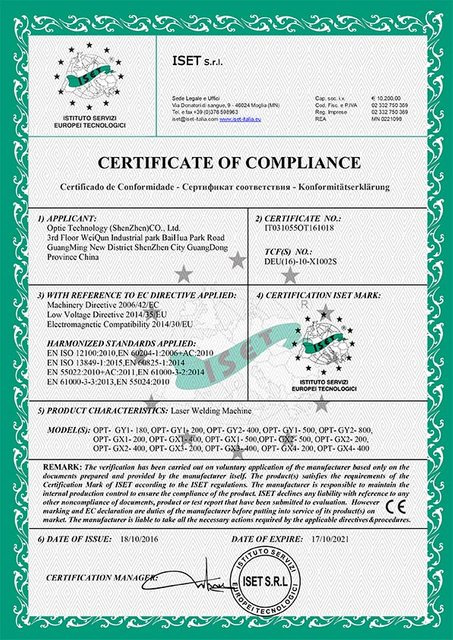 CE của máy hàn Laser