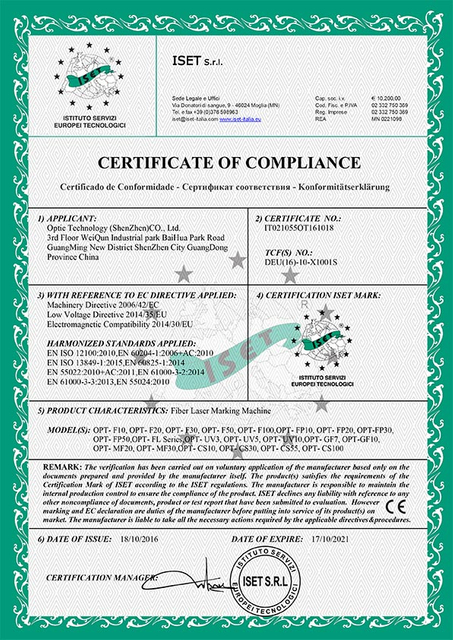 CE của máy cắt Laser sợi